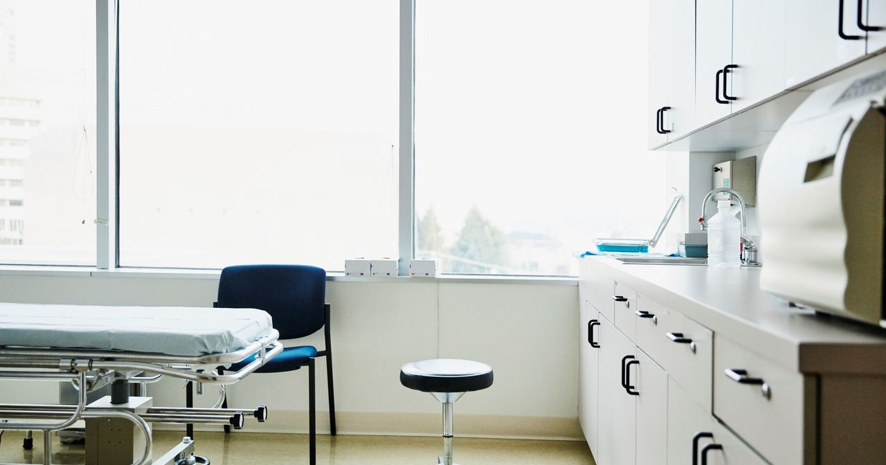 A brightly lit exam room