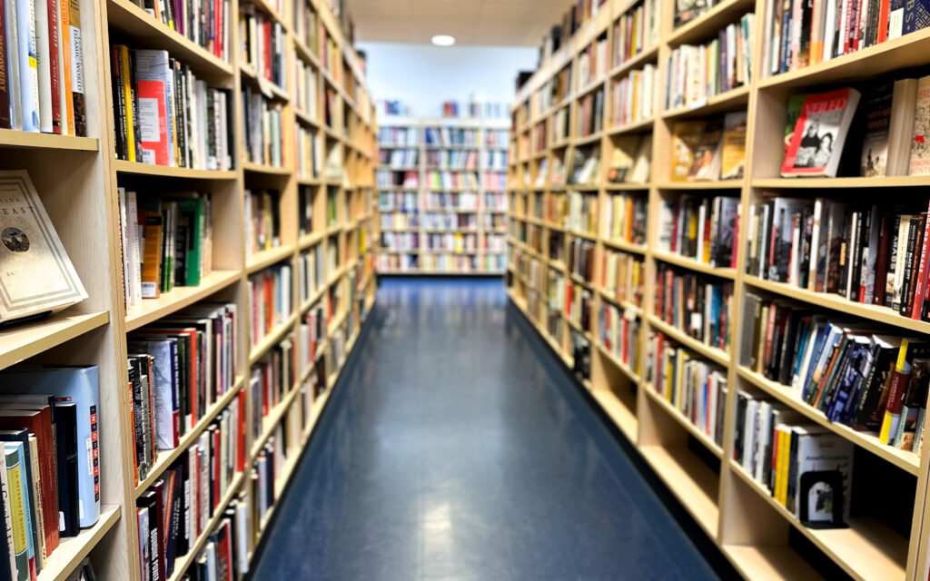 Aisle between bookshelves at a library